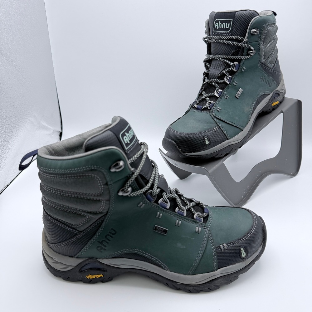 Ahnu Montara Waterproof Hiking Boots Womens 7 Green Leather Vibram eVent 1014334